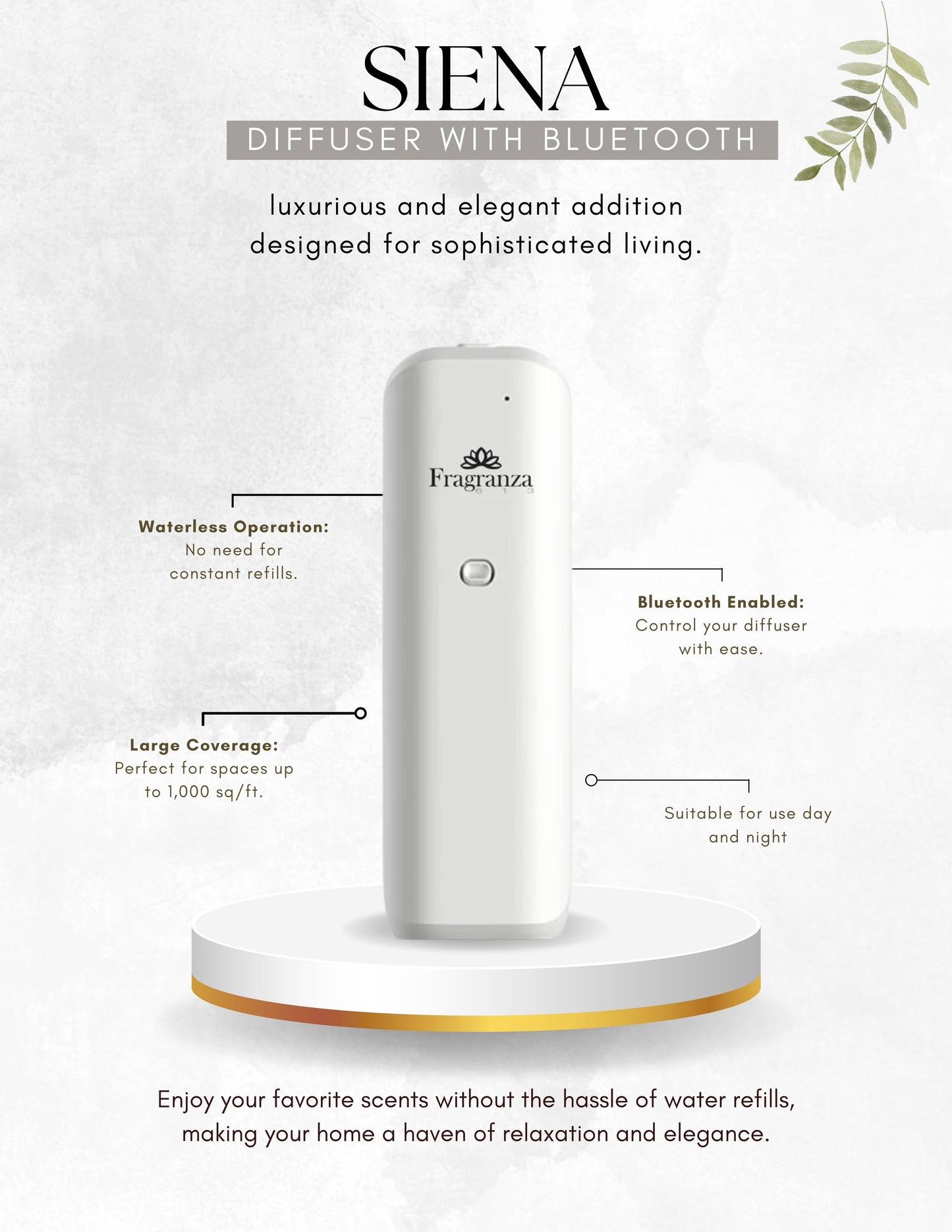 FRAGRANZA613 Inc - Siena (Bluetooth) Scent Diffuser - Covers up to 1,000 sq/ft