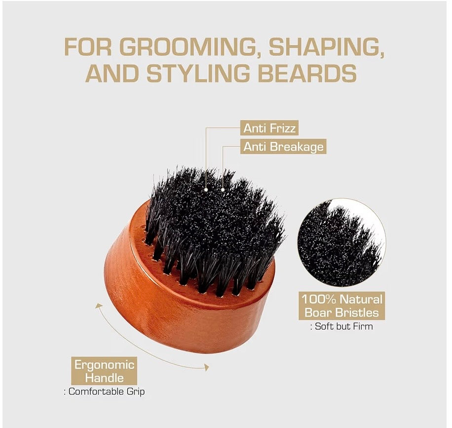 Red by Kiss Beard Brush with 100% Natural Boar Bristles  (Round Mini)