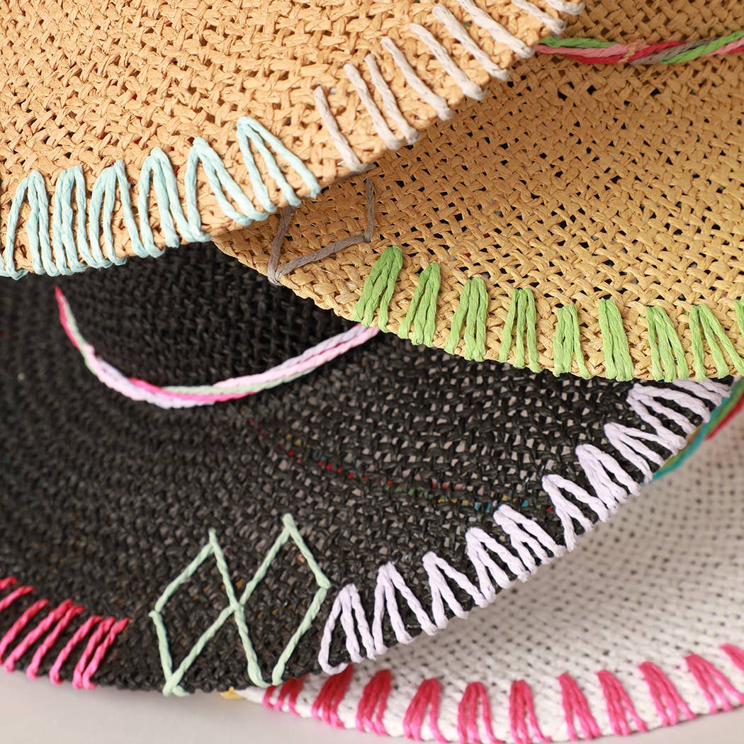 Fashion City - Multi-Colored Stitched Brim Panama Hat