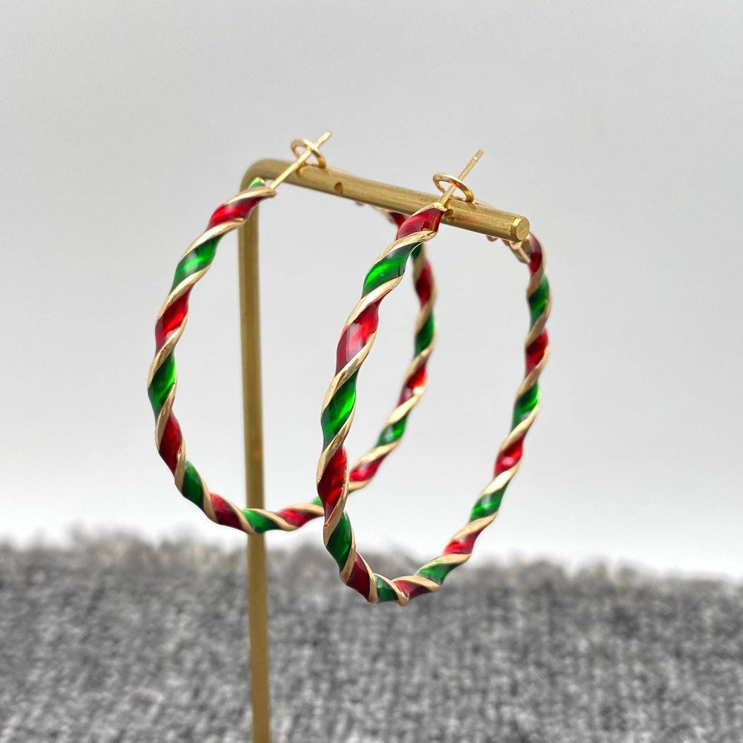 Christmas Colored Enamel Spiral Geometric Hoop Earrings