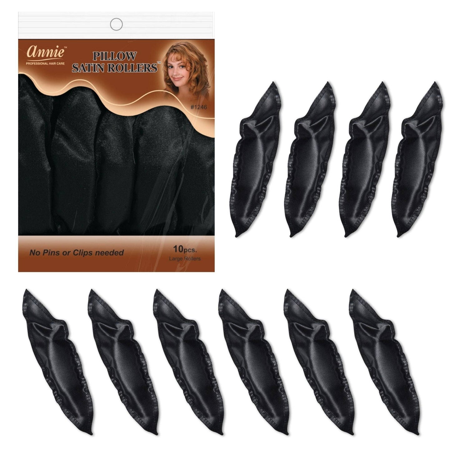Pillow Satin Rollers Large, 10Ct Black
