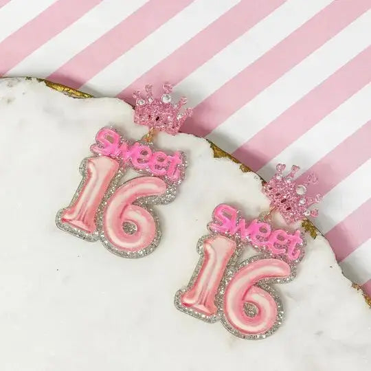 ‘Sweet 16' Birthday Balloon Dangle Earrings