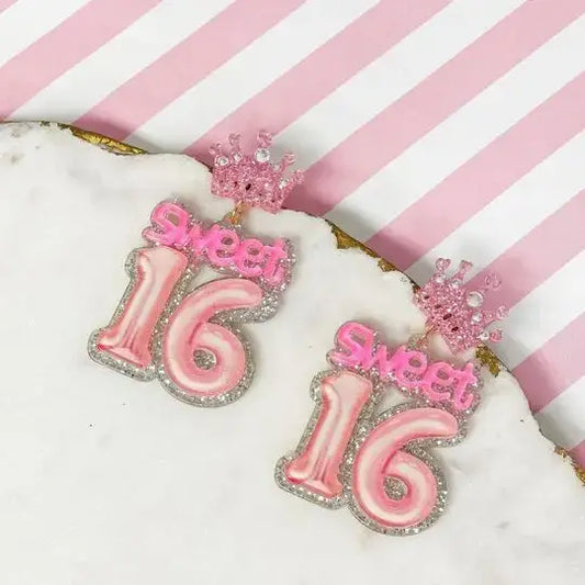 ‘Sweet 16' Birthday Balloon Dangle Earrings