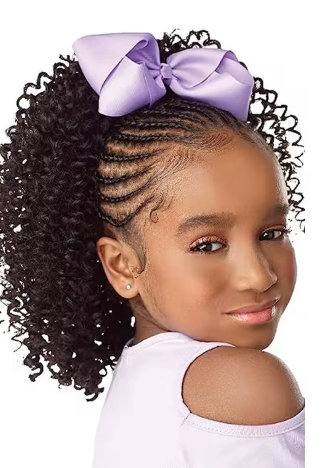 Kids Ponytail Extension Girls Braids Hair Extensions with Beads. Hair Extension Braid Synthetic Hairpieces with Bows Beaded Braided Clip.