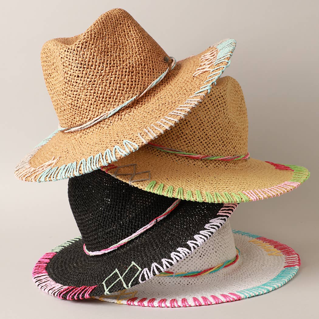 Fashion City - Multi-Colored Stitched Brim Panama Hat