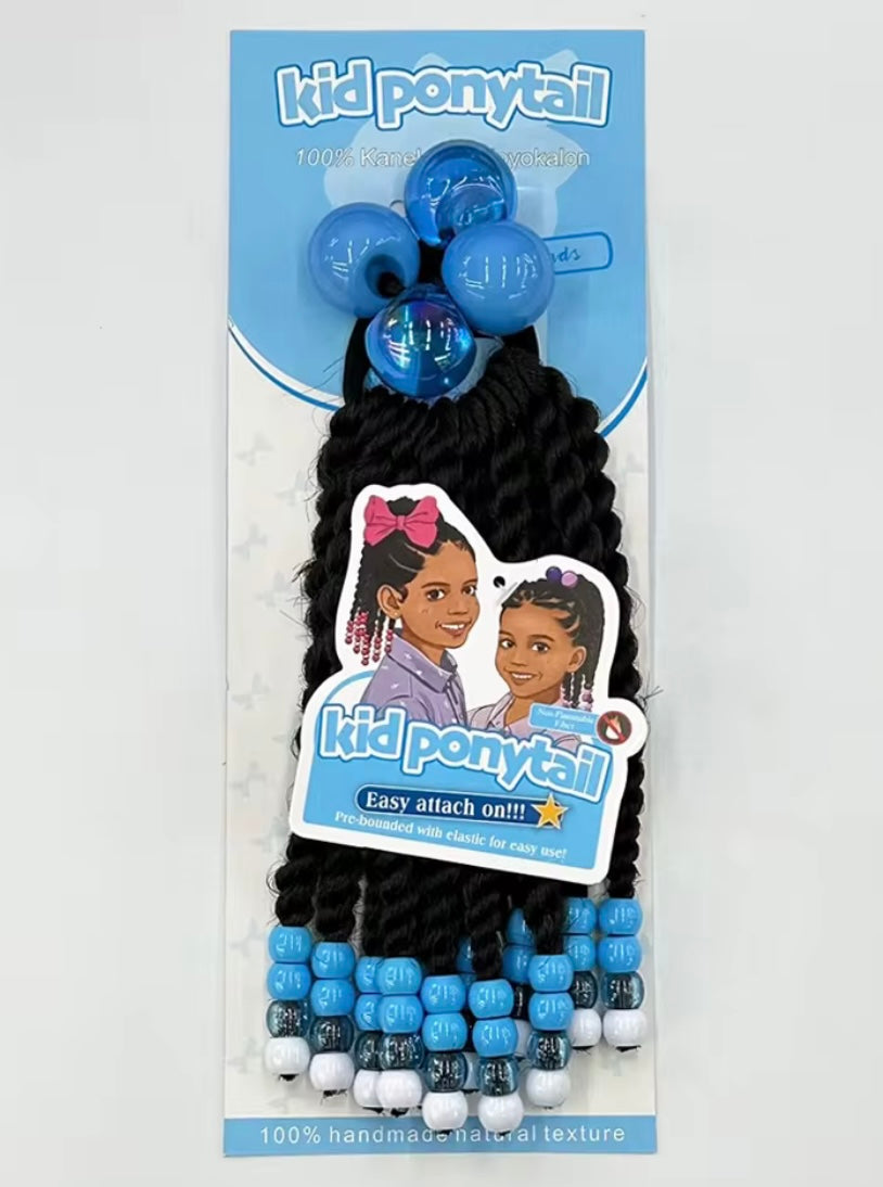 Kids Ponytail Extension Girls Braids Hair Extensions with Beads. Hair Extension Braid Synthetic Hairpieces with Bows Beaded Braided Clip.