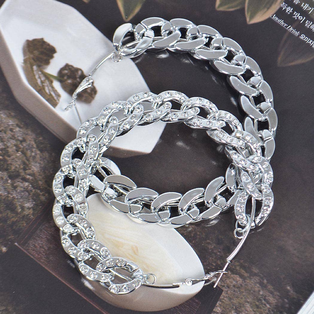 Stoned Chain Hoop Earring