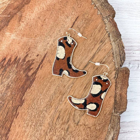 Textured Gold Metallic Rodeo Dangle Earrings - Brown Boot