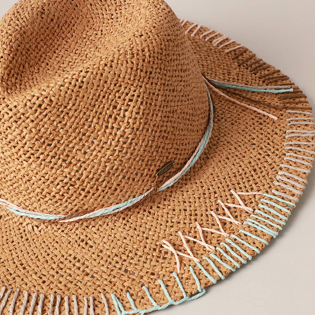Fashion City - Multi-Colored Stitched Brim Panama Hat