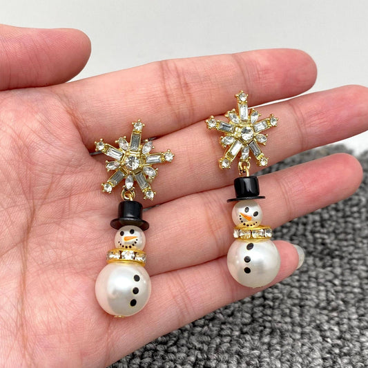 Christmas Jewelry Sparkling Snowman Snowflake Post Earrings