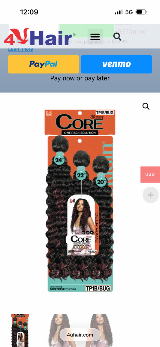 Bobbi Boss Miss Origin CORE 3PCS Synthetic Weaving Hair-DEEP WAVE 20"/22"/24"