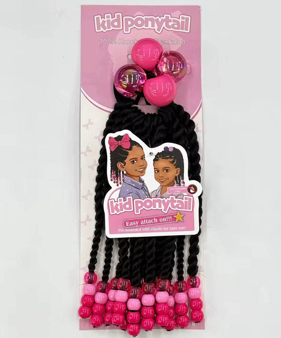 Kids Ponytail Extension Girls Braids Hair Extensions with Beads. Hair Extension Braid Synthetic Hairpieces with Bows Beaded Braided Clip.