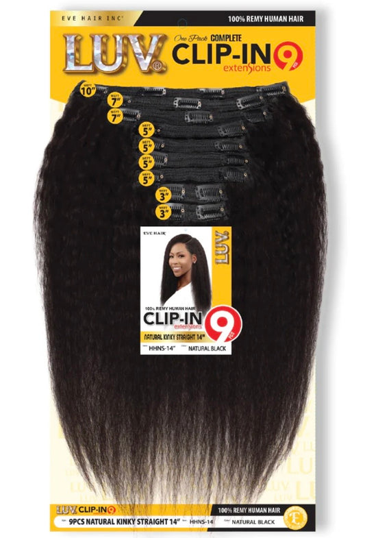 Luv Clip-in Remy Human Hair-Kinky Straight 14” (9pcs)