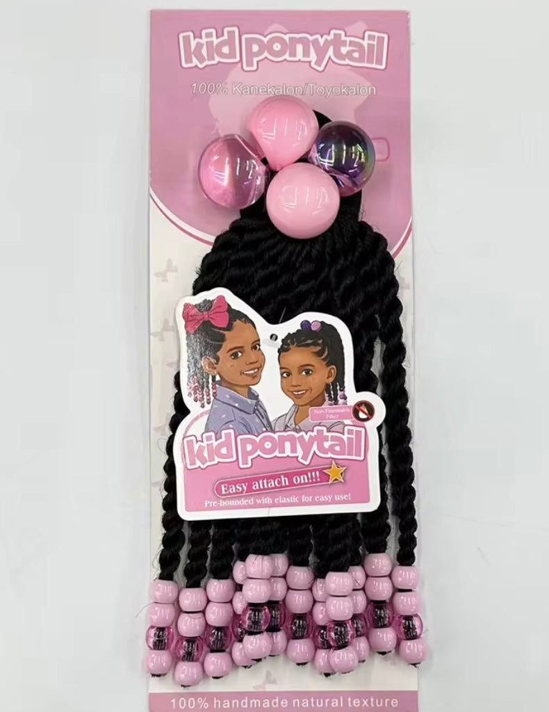 Kids Ponytail Extension Girls Braids Hair Extensions with Beads. Hair Extension Braid Synthetic Hairpieces with Bows Beaded Braided Clip.