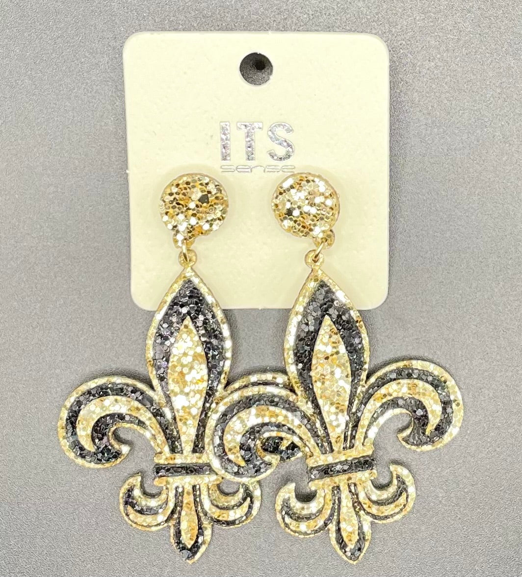JHP Collection-Fleur De Lis Glitter Leather Post Earring