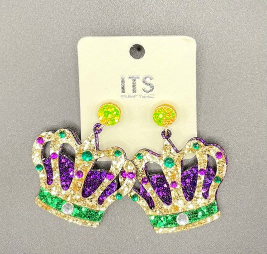 JHP Collection-Mardi Gras Glitter Tiara Post Earring
