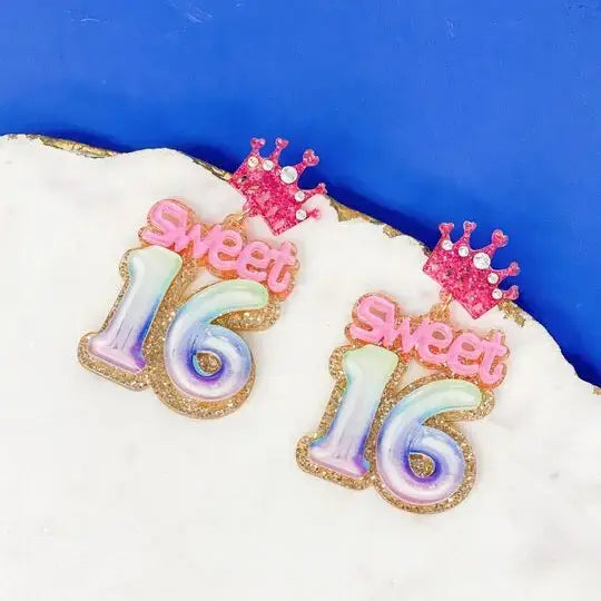 ‘Sweet 16' Birthday Balloon Dangle Earrings