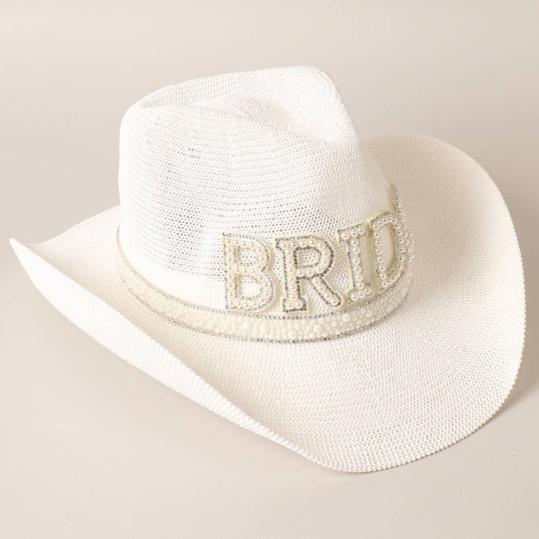 Fashion City - BRIDE Cowboy Hat with Pearl and Rhinestones