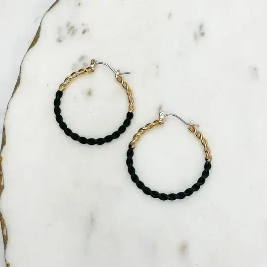 Enamel Gold Twist Hoop Earrings