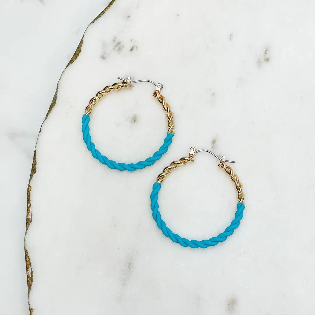 Enamel Gold Twist Hoop Earrings