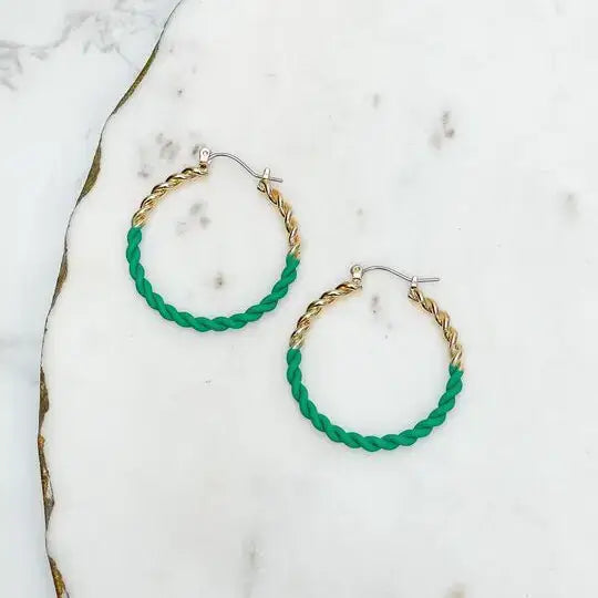 Enamel Gold Twist Hoop Earrings
