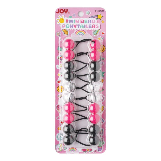 Joy Twin Beads Ponytailers 10Ct Black, Pink, & Clear