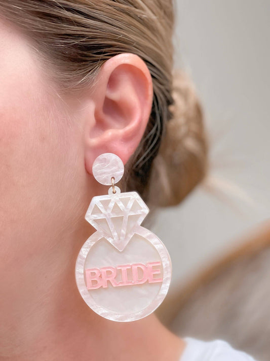 Bride Collection-Acrylic 'Bride' Ring Dangle Earrings