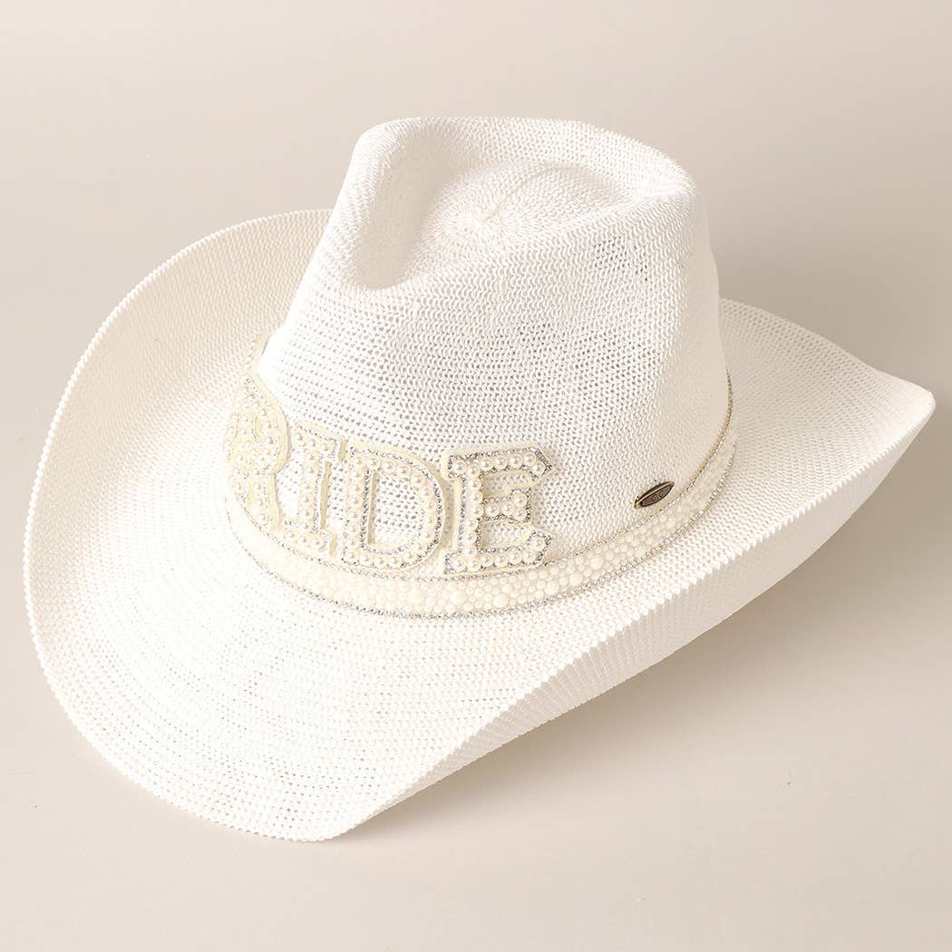 Fashion City - BRIDE Cowboy Hat with Pearl and Rhinestones