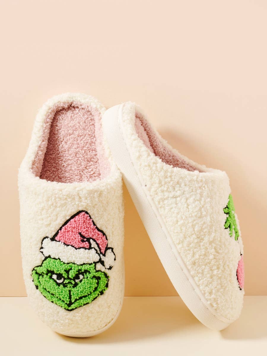 Christmas Green Monster Fuzzy Fleece Soft Slipper