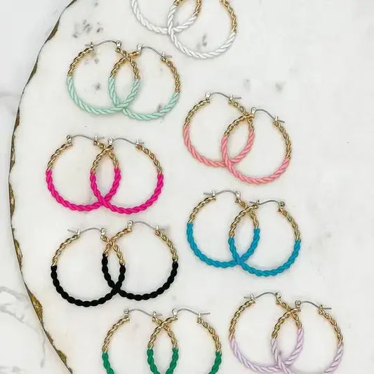 Enamel Gold Twist Hoop Earrings