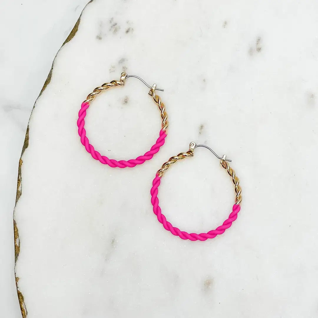 Enamel Gold Twist Hoop Earrings