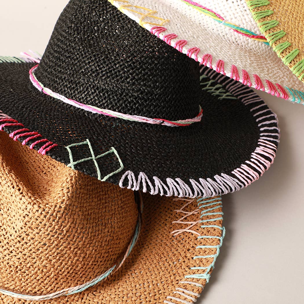 Fashion City - Multi-Colored Stitched Brim Panama Hat