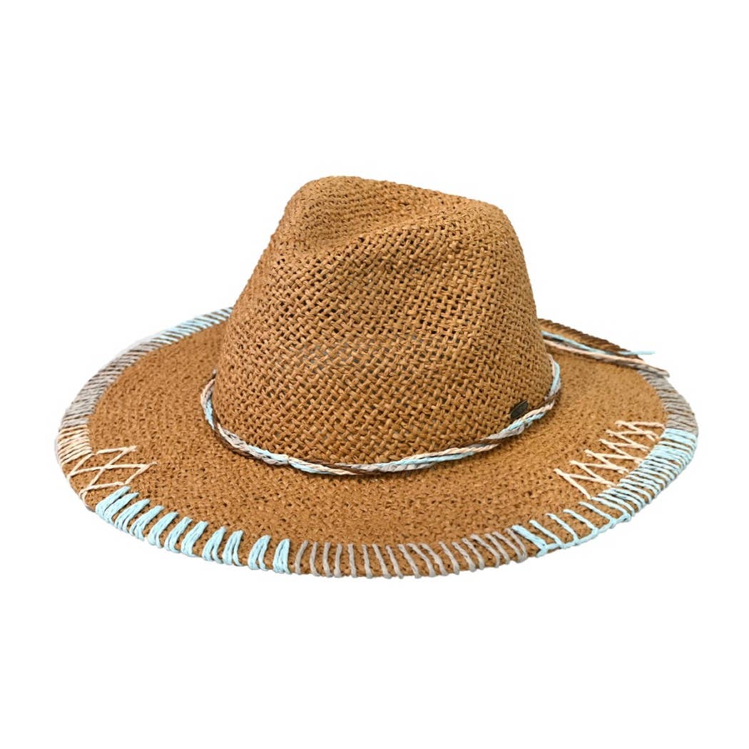 Fashion City - Multi-Colored Stitched Brim Panama Hat