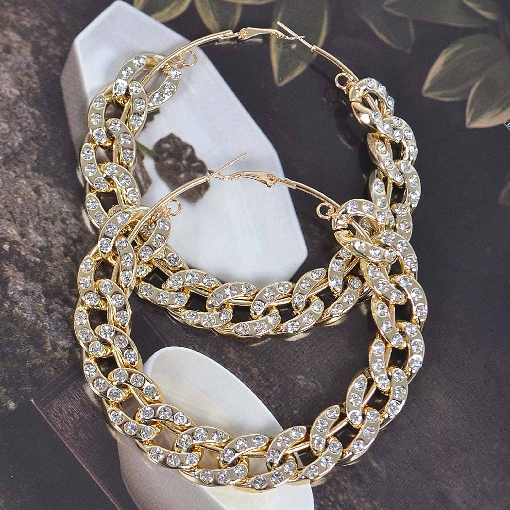 Stoned Chain Hoop Earring