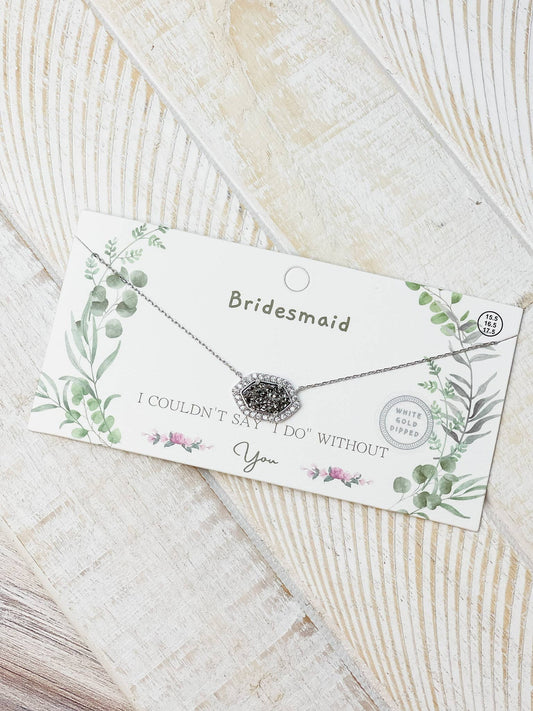 Bride Collection-Bridesmaid Druzy Pendant Necklace - Gray
