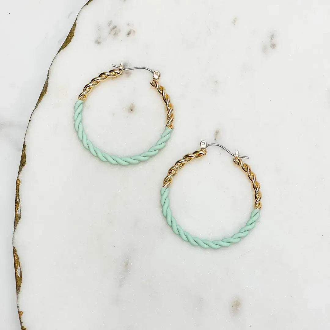 Enamel Gold Twist Hoop Earrings
