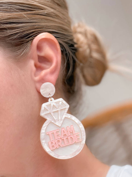 Bride Collection-Acrylic 'Team Bride' Ring Dangle Earrings
