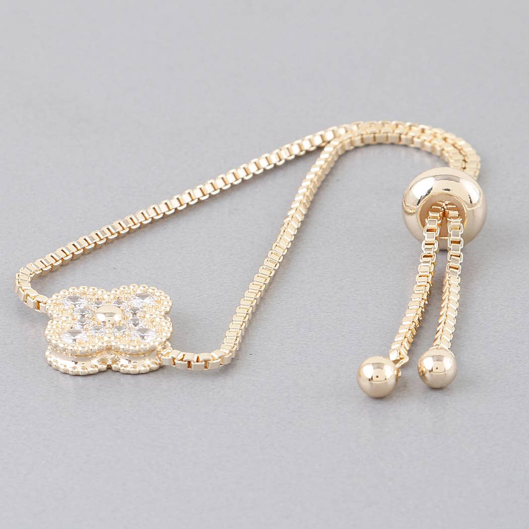 Bejeweled Clover Box Chain Bracelet